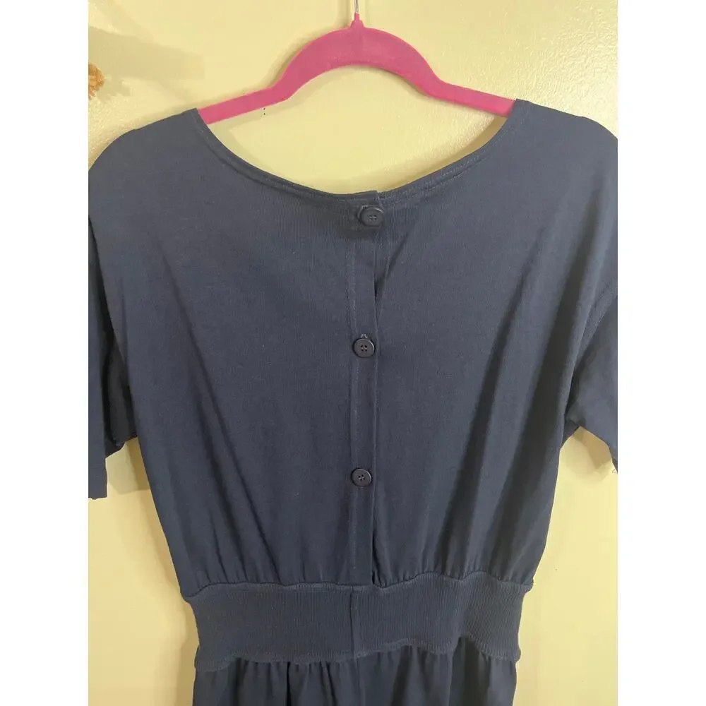 La Blanca Beachwear navy blue button back romper, size medium, style; c7870
